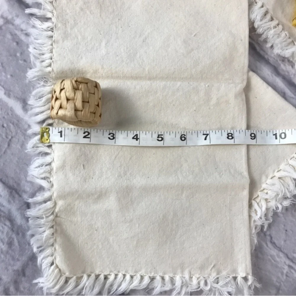 Set of 4 Natural Woven Rattan Raffia Napkin Rings * Bonus 4 Ivory‎ Napkins